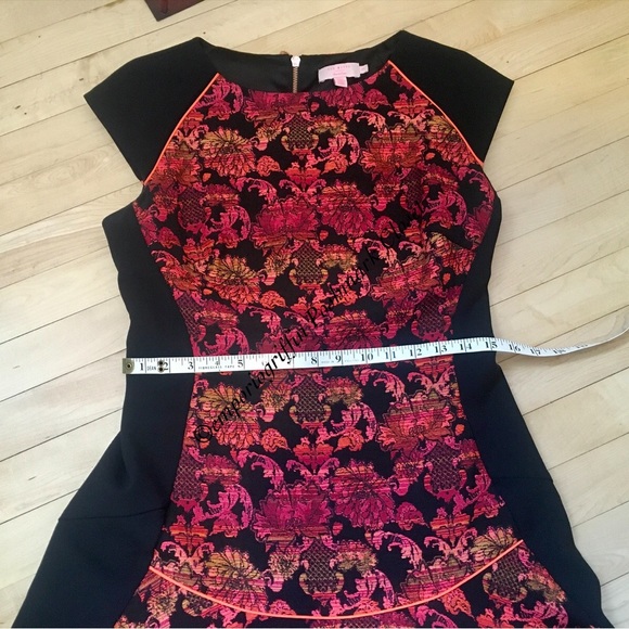 Beautiful Ted Baker Colourful Black Floral Embroidered Textured Sleeve Dress - Picture 14 of 15